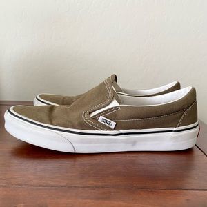 Vans olive green slip ons